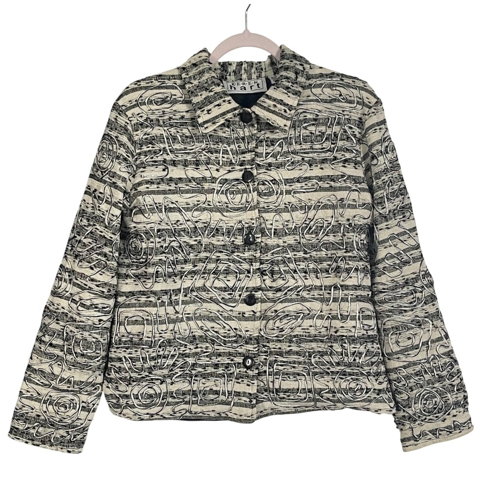 Keren‎ Hart Textured Metallic Jacket M Abstract Art Deco Neutral Capsule Style